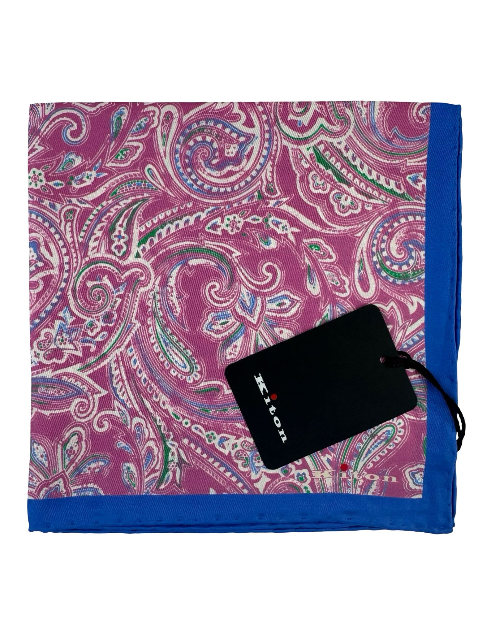 Kiton Silk Pocket Square Pink Ornamental