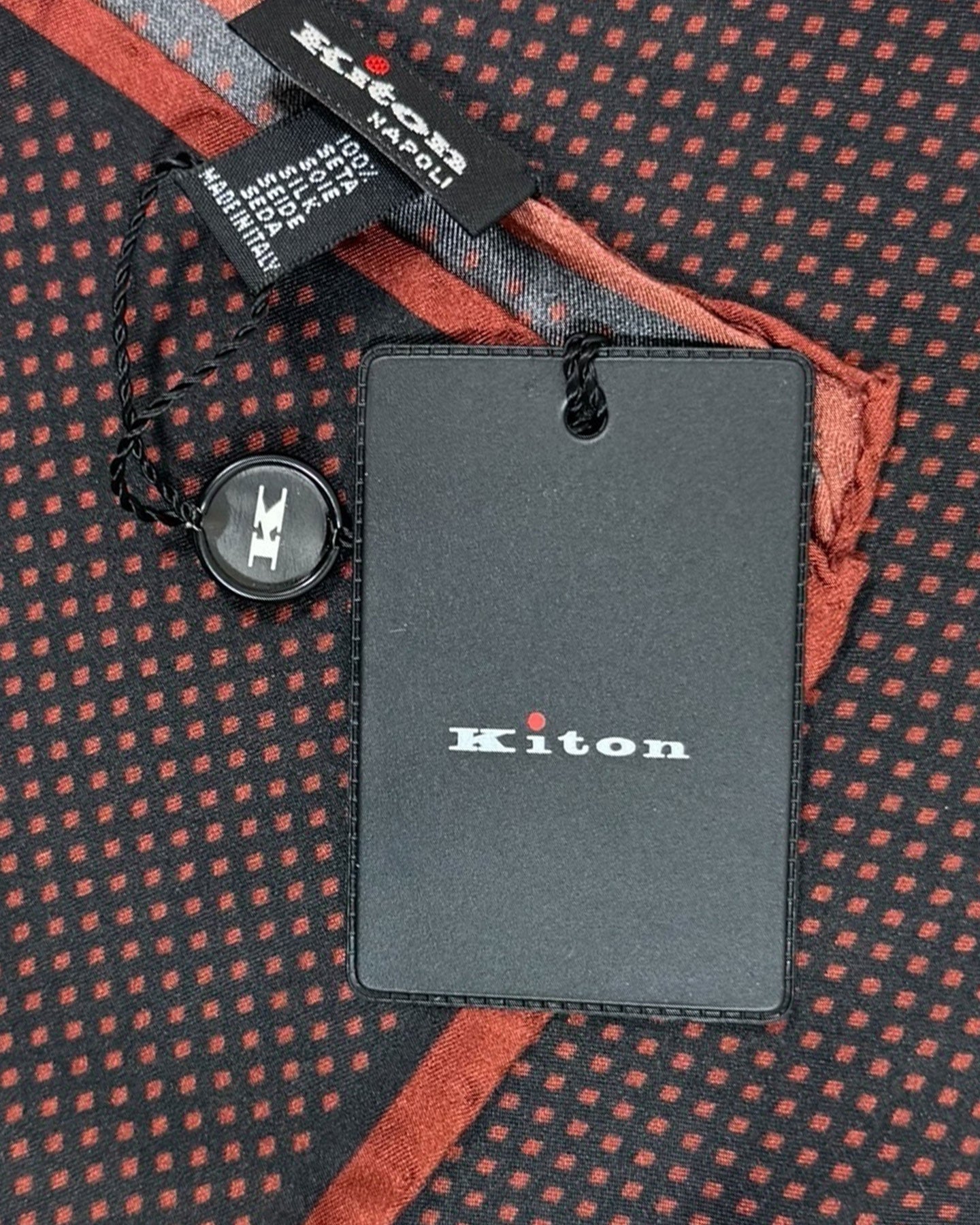 New Kiton Silk Pocket Square Brown Black