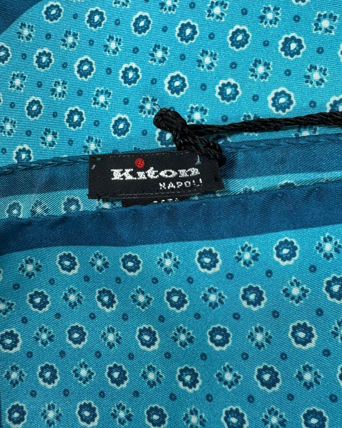 Kiton Silk Pocket Square Teal Design