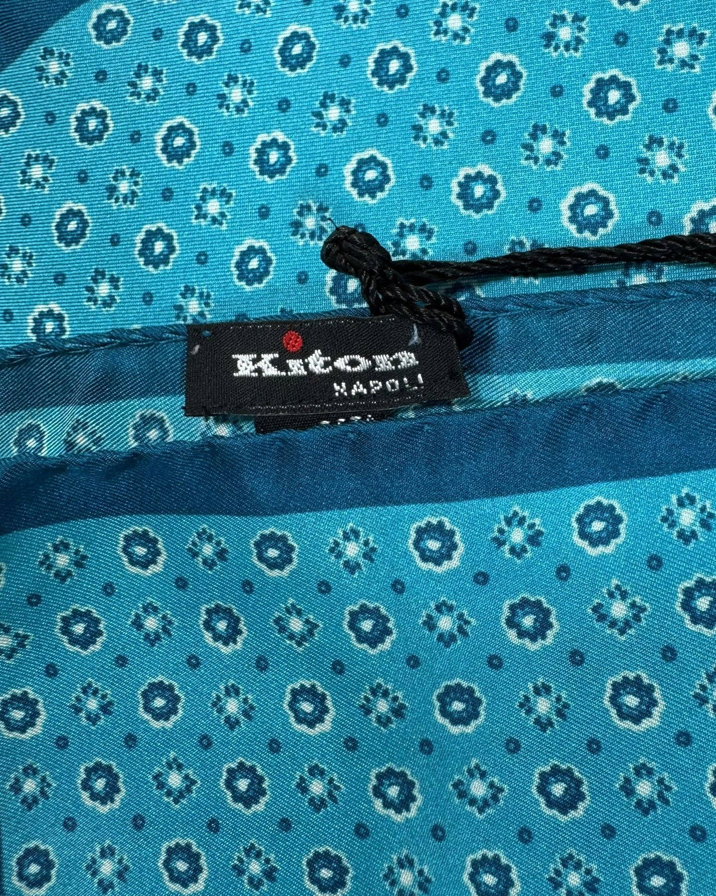 Kiton Silk Pocket Square Teal Design