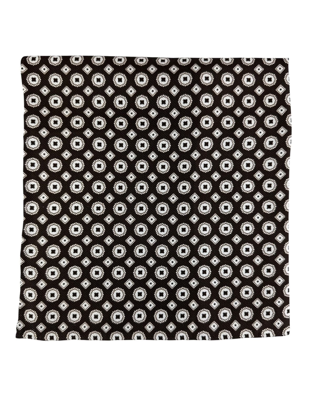 Kiton Silk Pocket Square Dark Brown Medallion