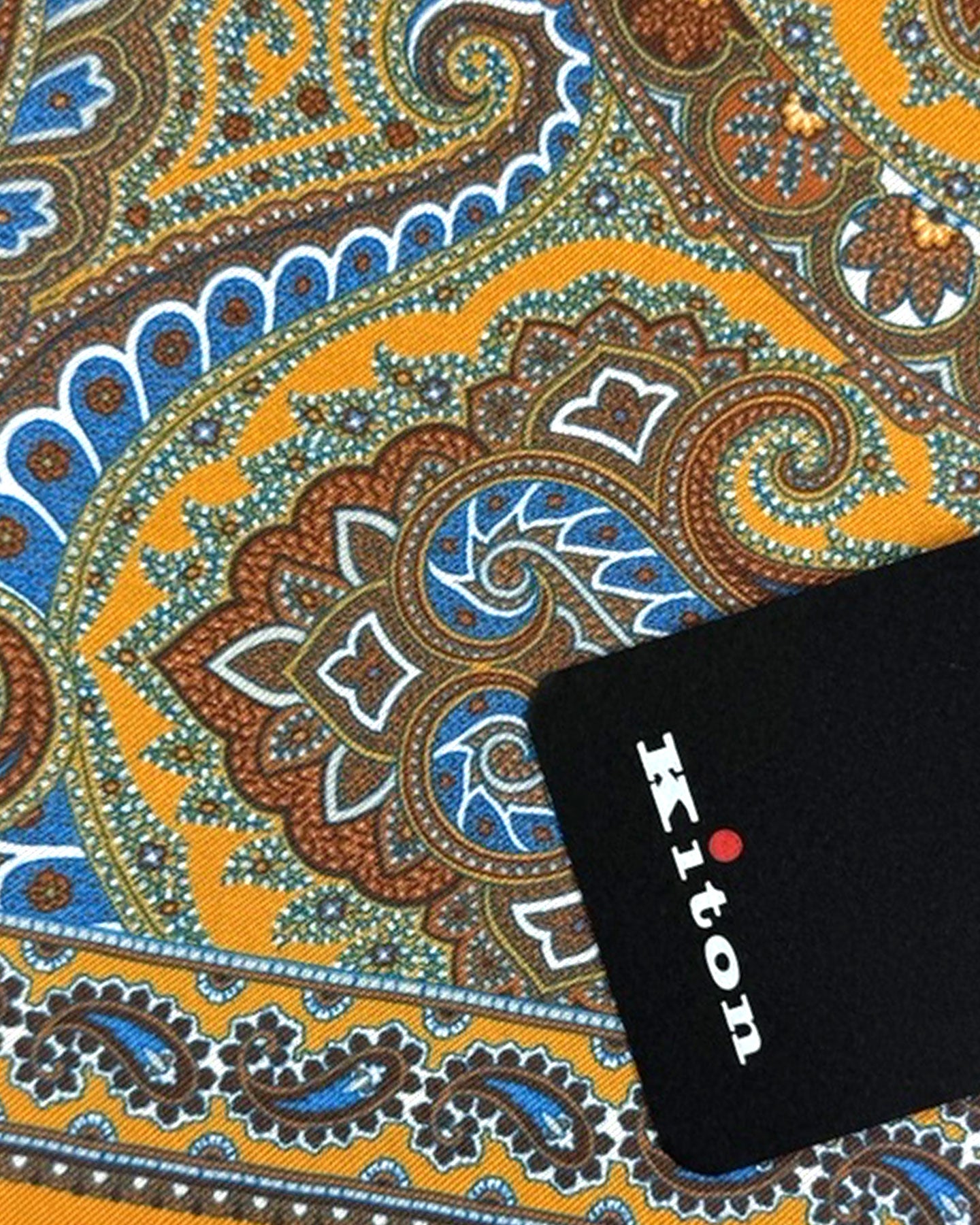 Kiton Silk Pocket Square Olive Paisley