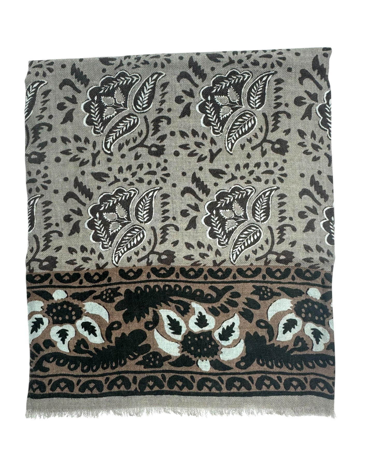 Kiton Scarf Taupe Brown Floral - Luxury Cashmere Silk Shawl SALE