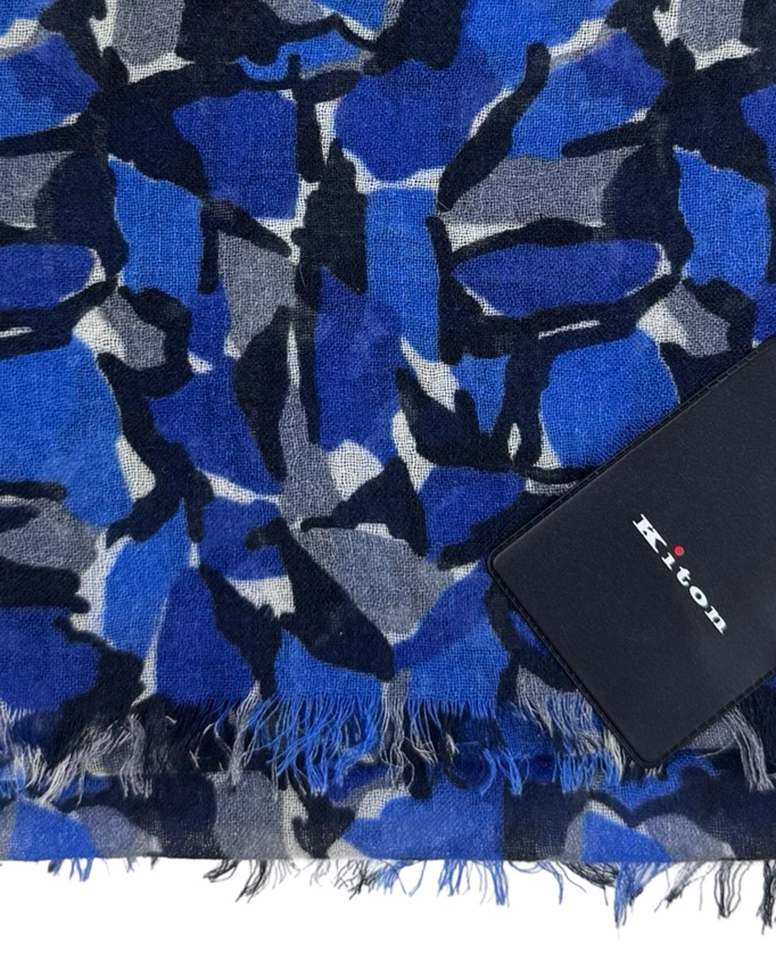 Kiton Cashmere Scarf Royal Blue Gray Floral