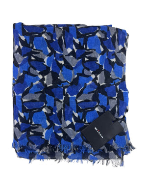 Kiton Cashmere Scarf Royal Blue Gray Floral