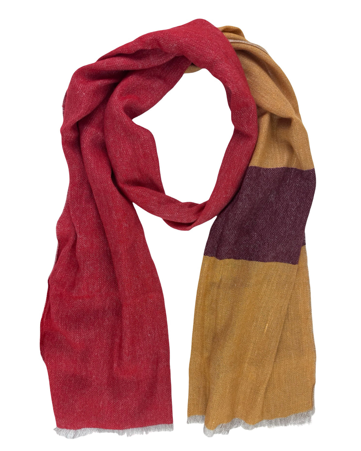Kiton Shawl Mustard Red Color Block Cashmere Linen SALE