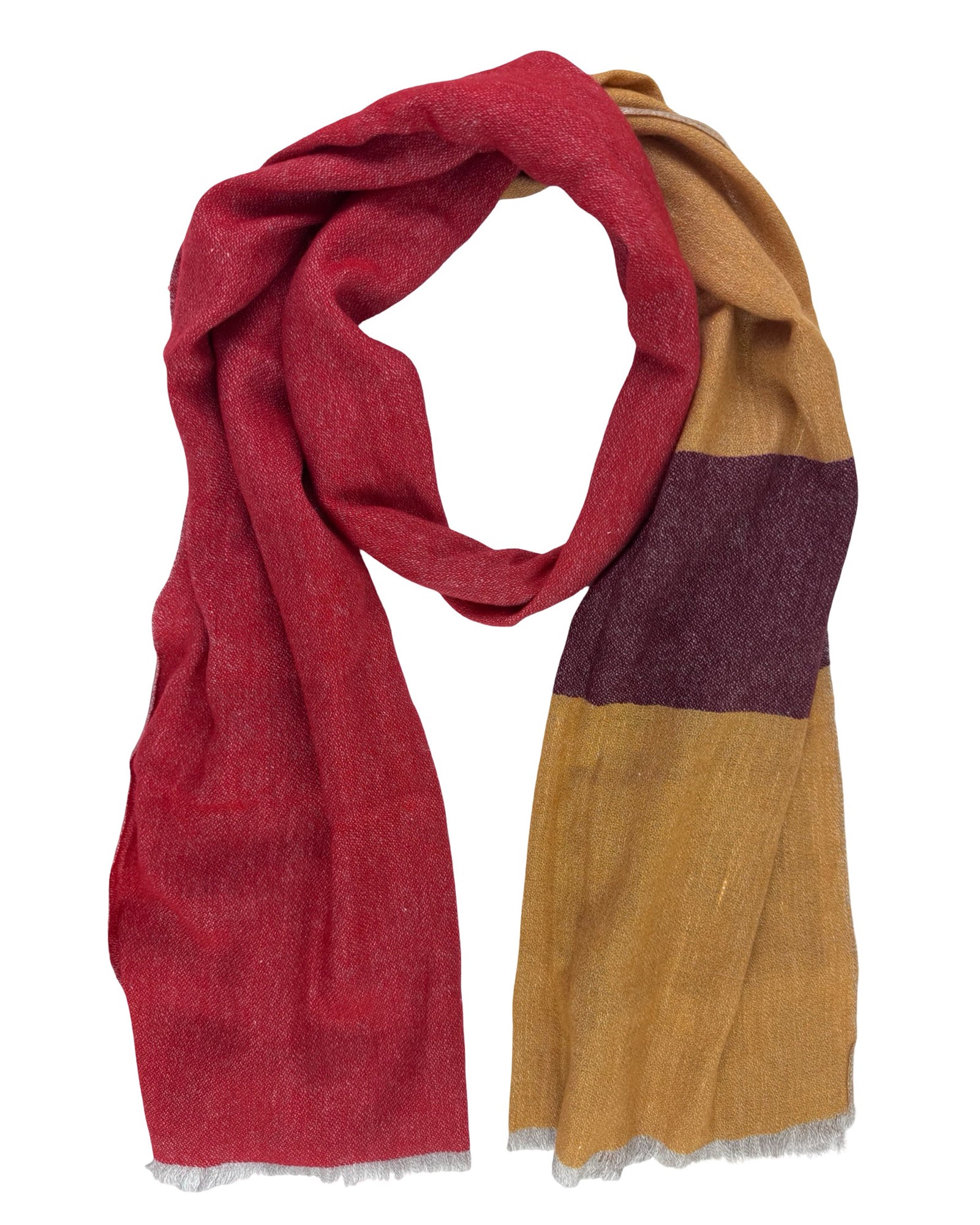 Kiton Shawl Mustard Red Color Block Cashmere Linen SALE