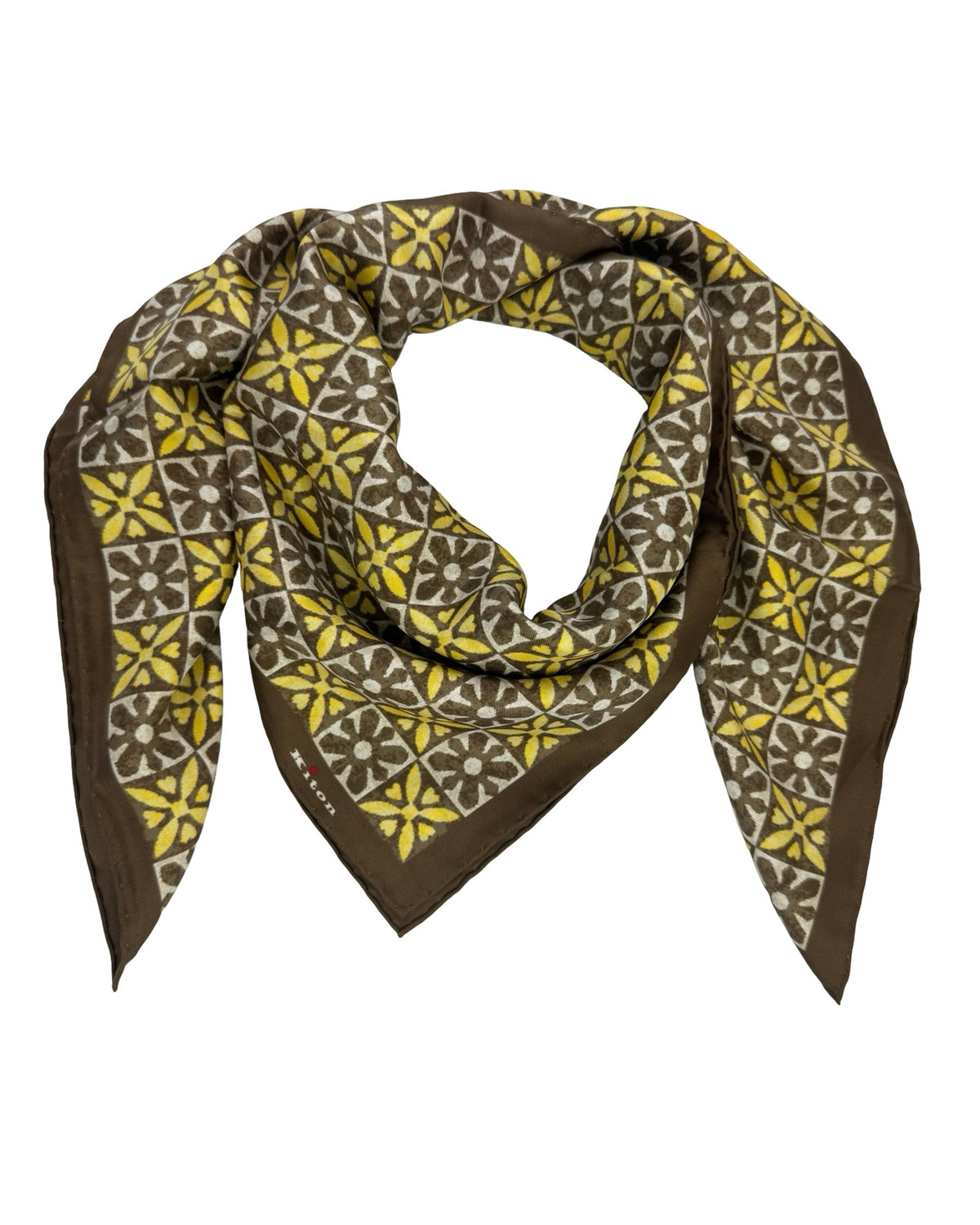 Kiton Scarf Yellow Design - Square Twill Silk Foulard SALE
