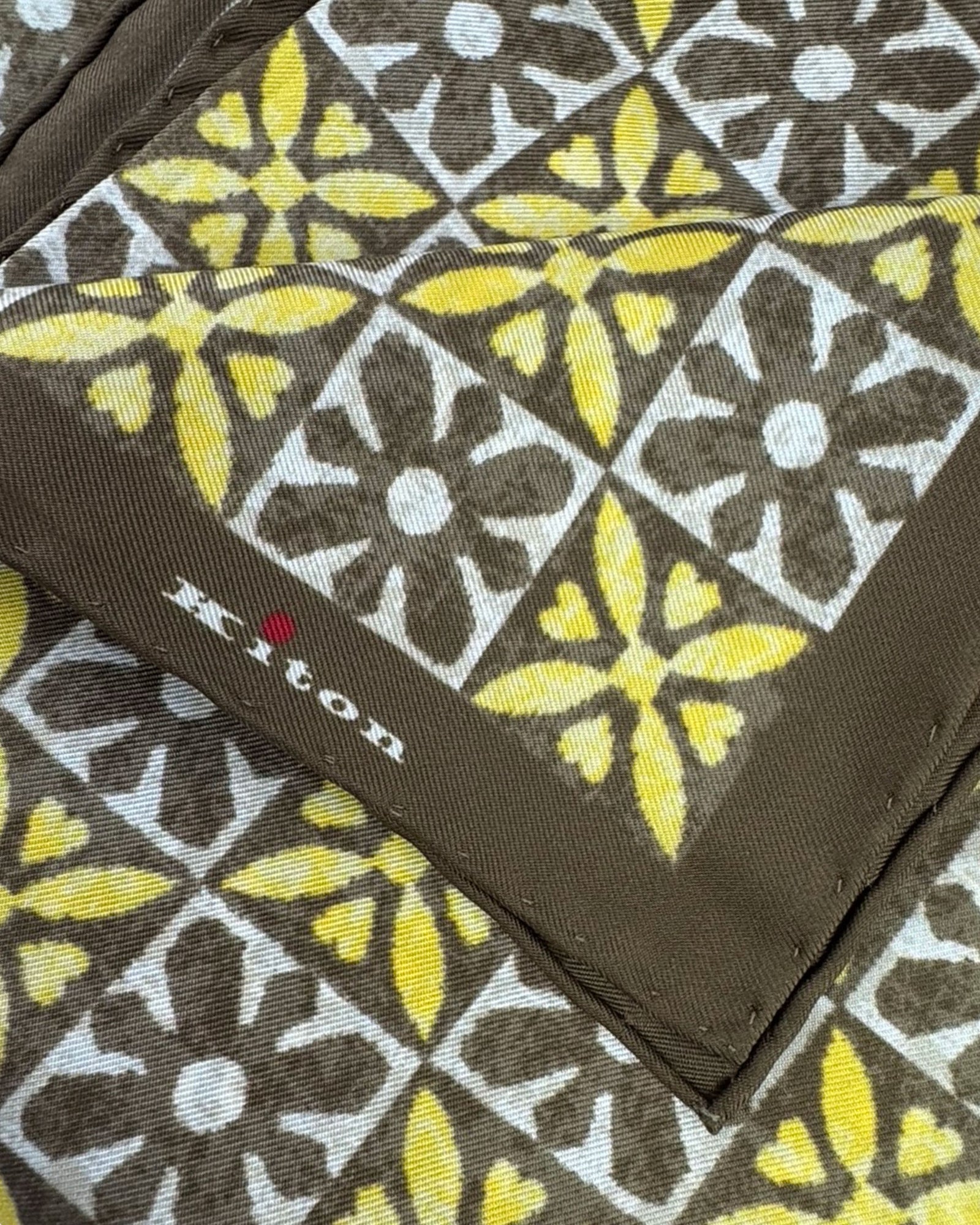 Kiton Scarf Yellow Design - Square Twill Silk Foulard SALE