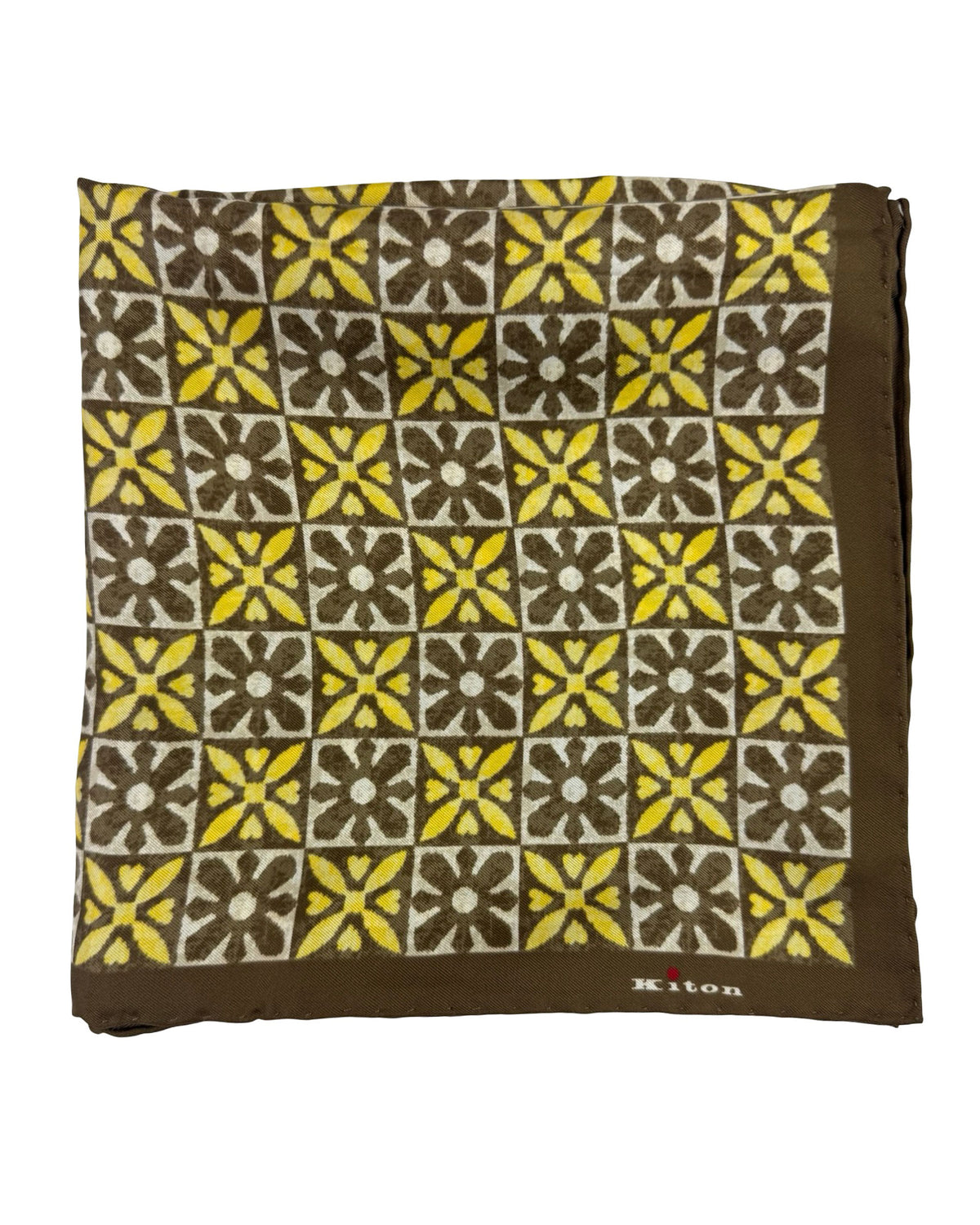 Kiton Scarf Yellow Design - Square Twill Silk Foulard SALE