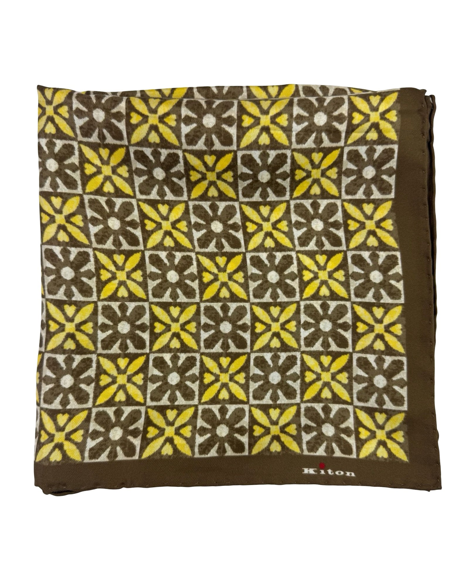 Kiton Scarf Yellow Design - Square Twill Silk Foulard SALE