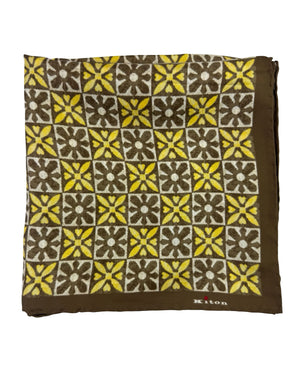 Kiton Scarf Yellow Design - Square Twill Silk Foulard SALE