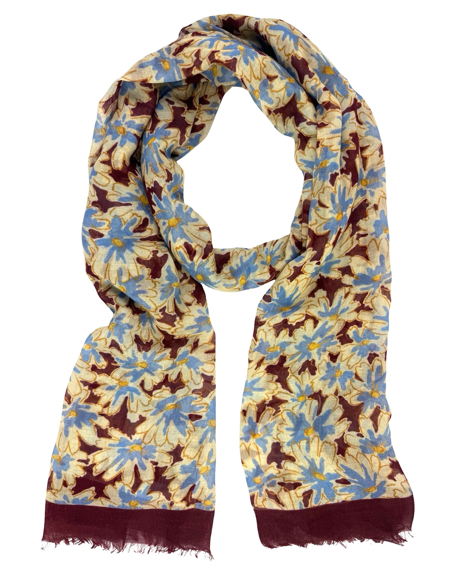 Kiton Scarf Bordeaux Floral - Cashmere Silk Shawl