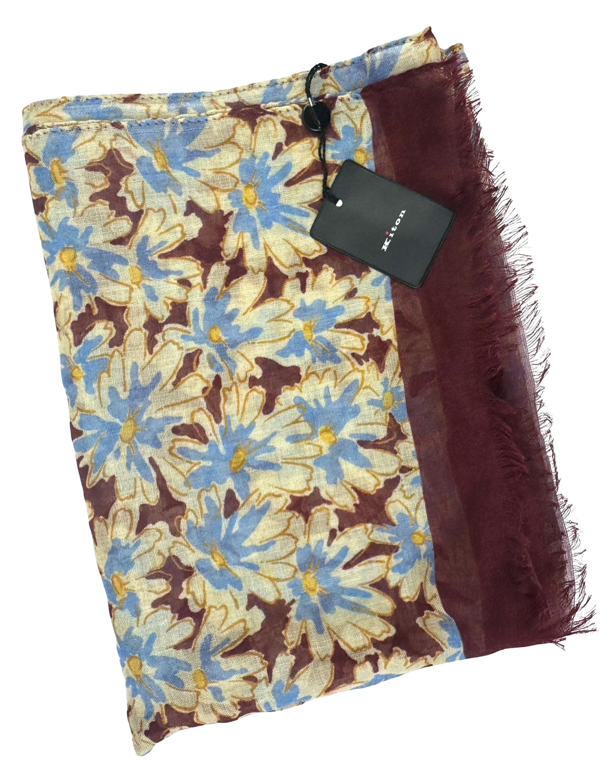 Kiton Scarf Bordeaux Floral - Cashmere Silk Shawl