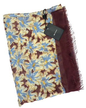 Kiton Scarf Bordeaux Floral - Cashmere Silk Shawl