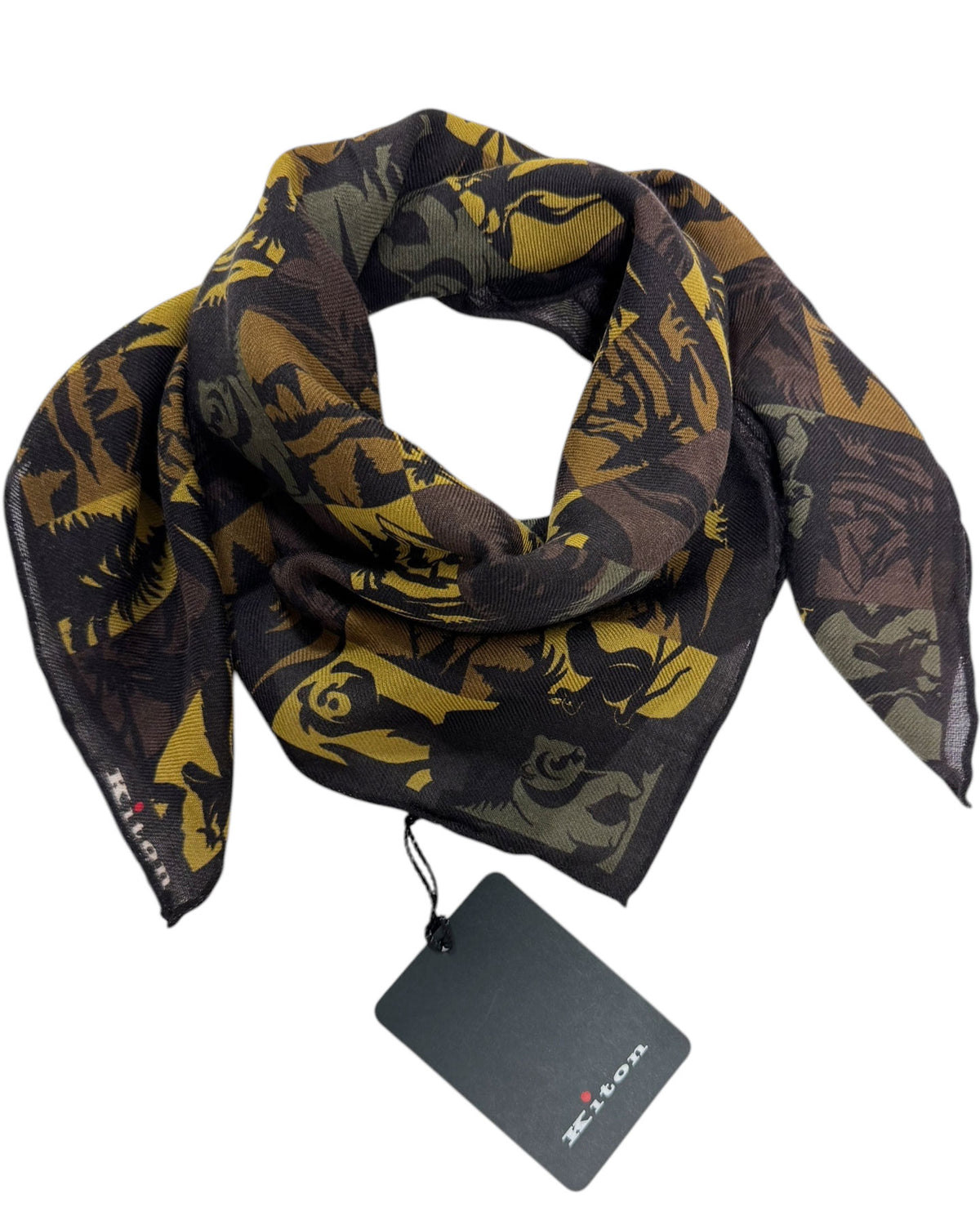Kiton Small Cashmere Scarf Novelty Men Collection Green Brown SALE
