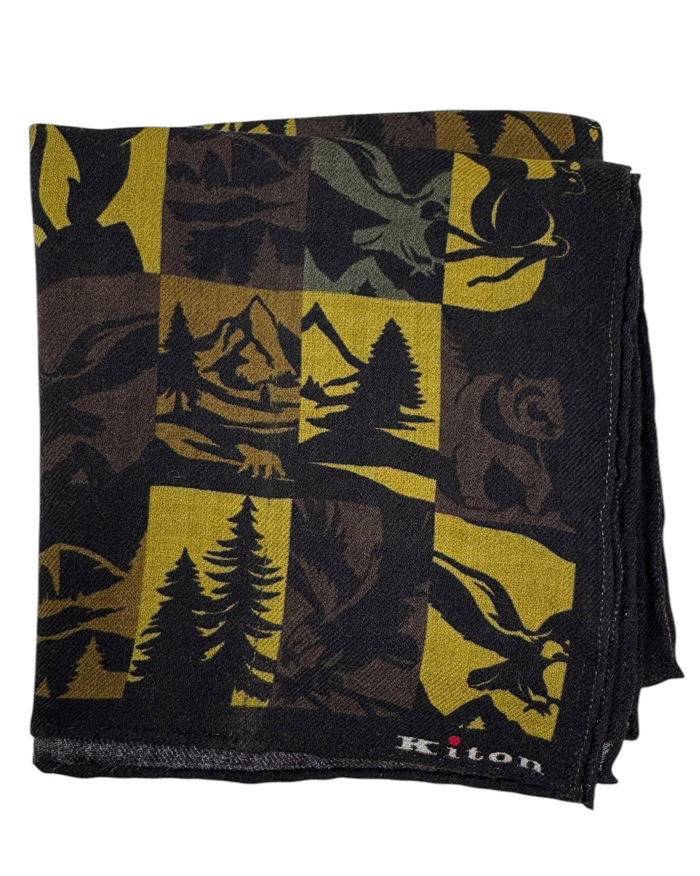 Kiton Small Cashmere Scarf Novelty Men Collection Green Brown SALE