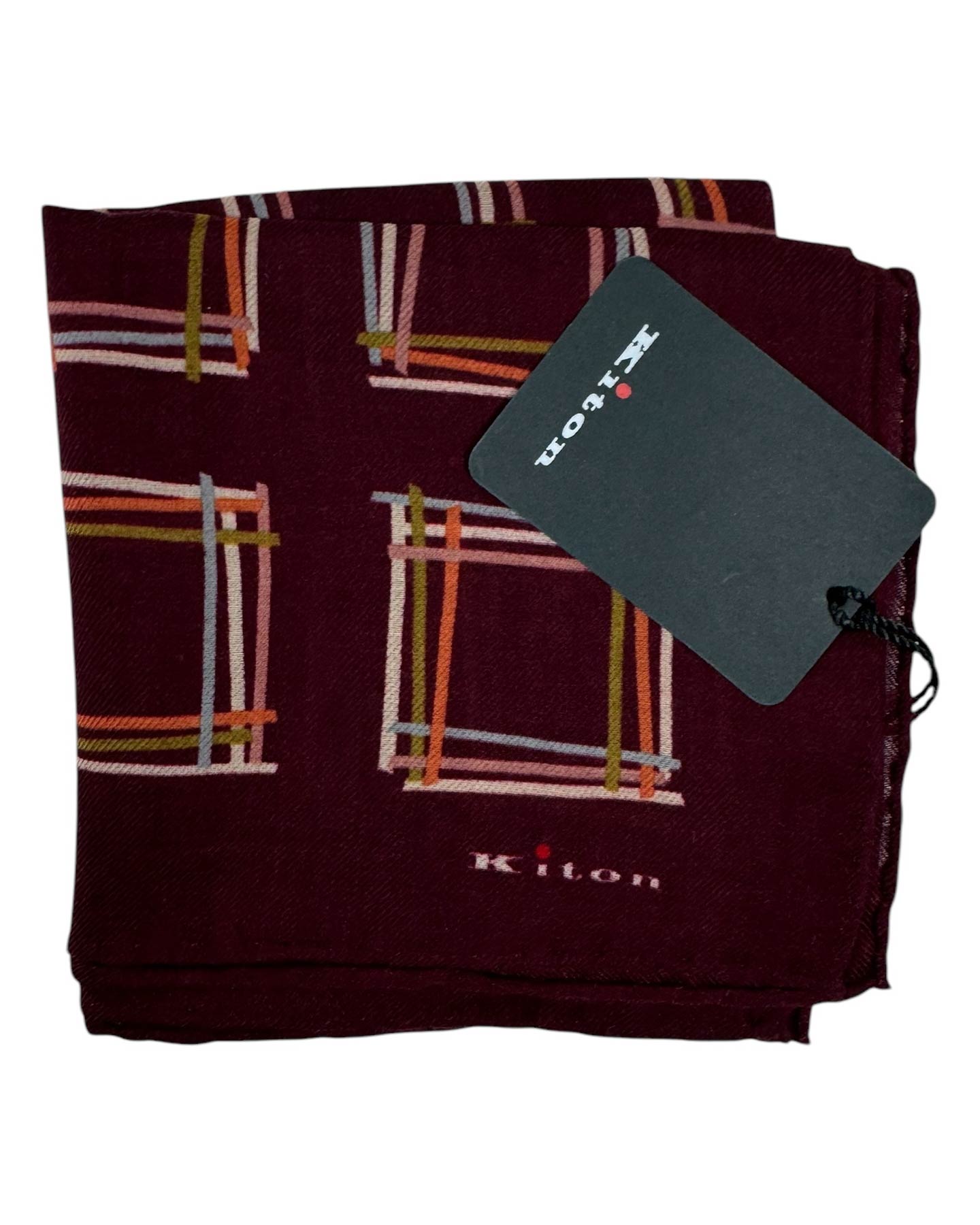 Kiton Small Cashmere Scarf Maroon Purple Geometric SALE