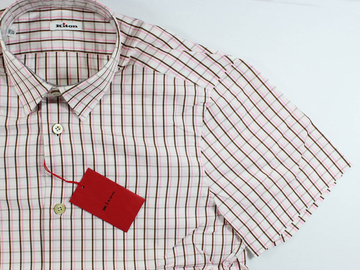 Kiton Short Sleeve Shirt White Pink Brown 
