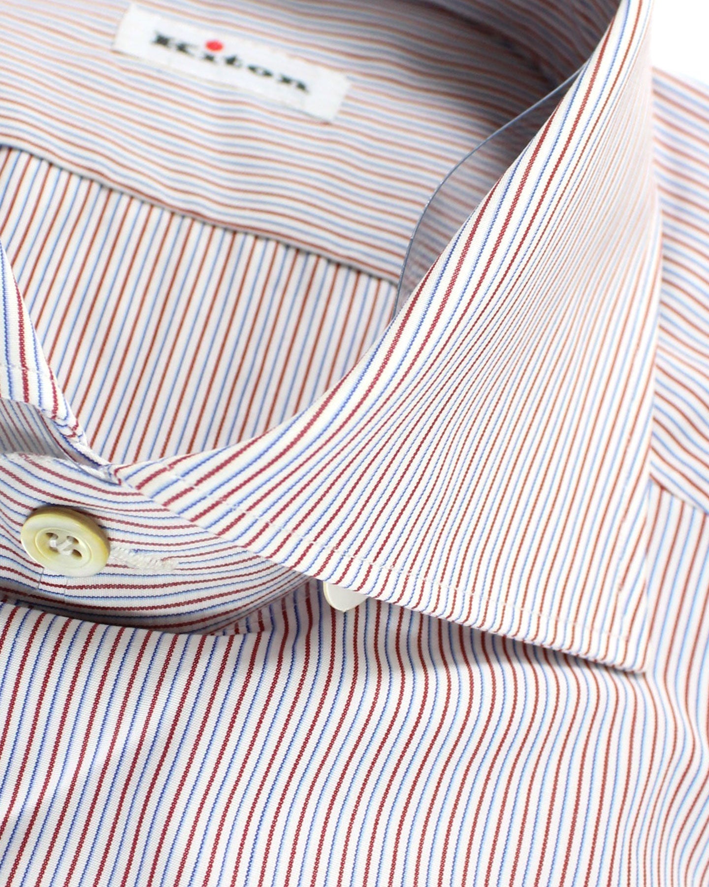 Kiton Shirt White Burgundy Blue Stripes 40 - 15 3//4