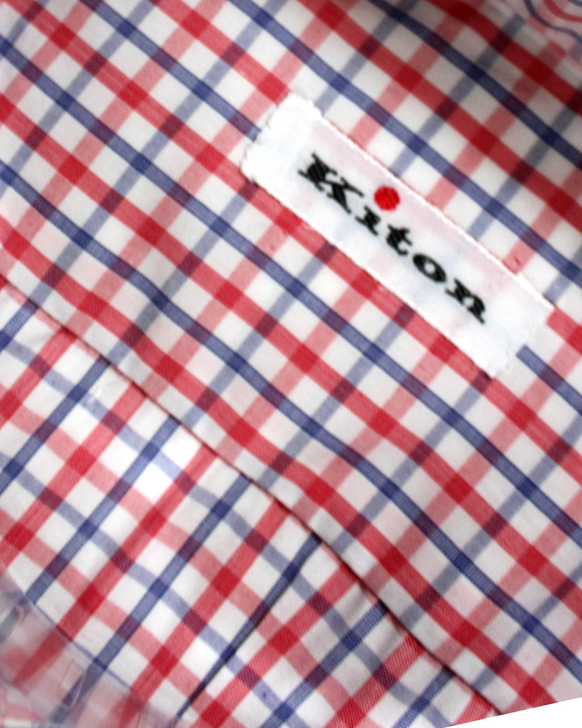 Kiton Short Sleeve Shirt White Red Royal Blue Check 37 - 14 1/2 REDUCED - SALE