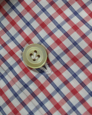 Kiton Short Sleeve Shirt White Red Royal Blue Check 37 - 14 1/2 REDUCED - SALE
