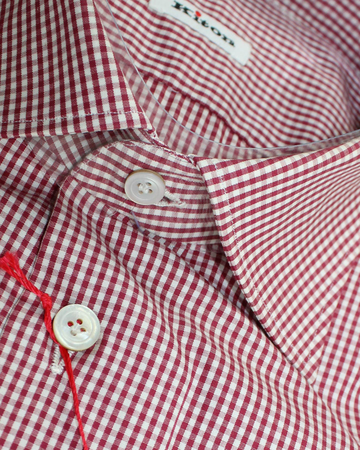 Kiton Shirt White Maroon Mini Check 