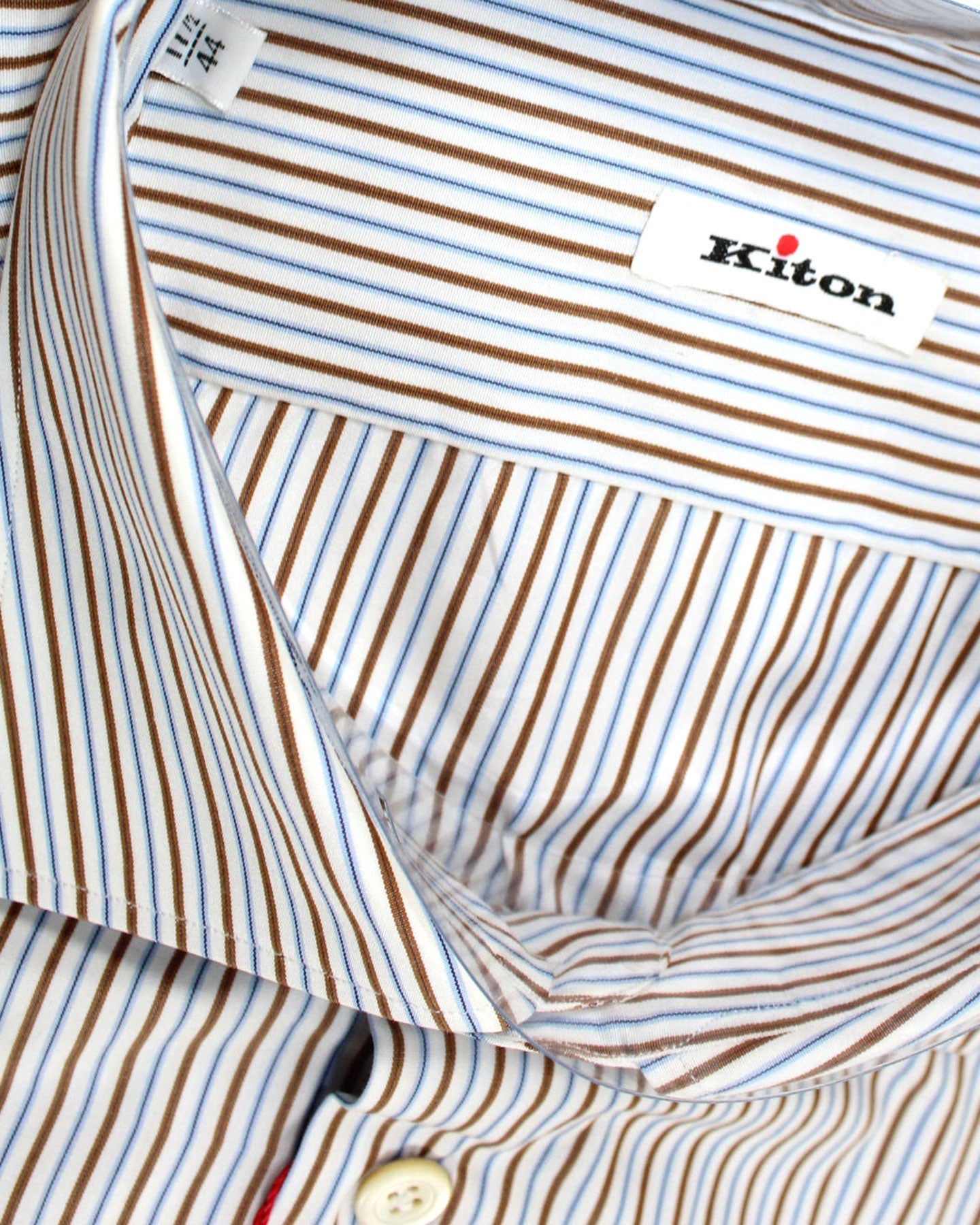 Kiton Dress Shirt White Brown Blue Stripes 44 - 17.5