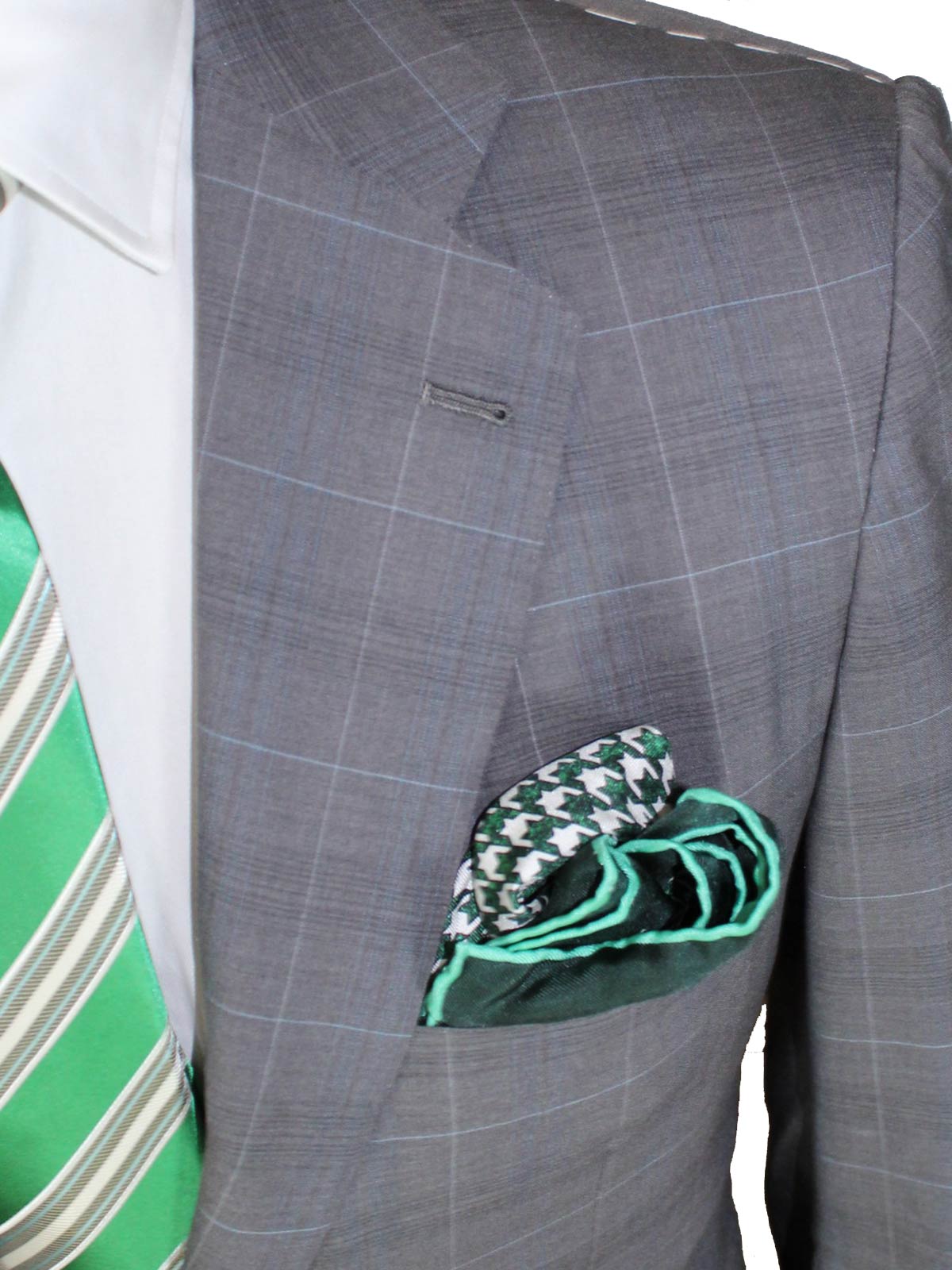 Kiton Men Suit Gray Windowpane 14 Micron 