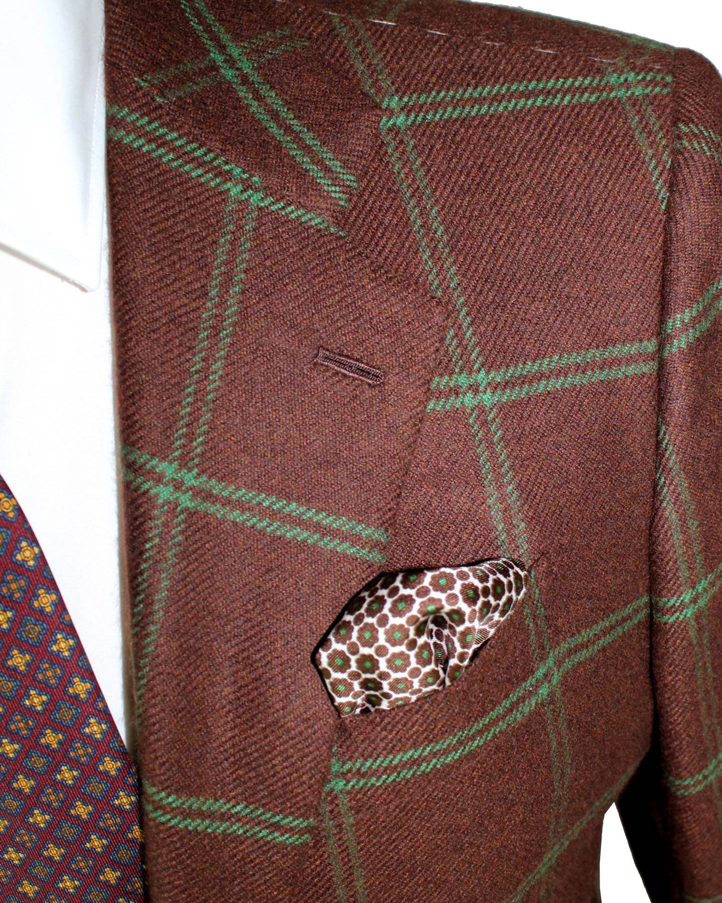 Kiton Cashmere Sport Coat Maroon Green Windowpane