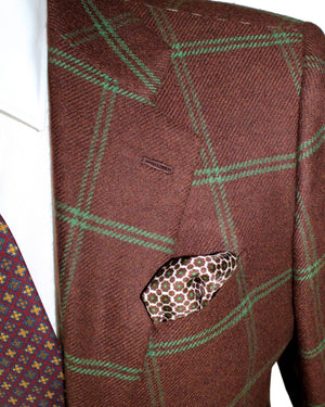 Kiton Cashmere Sport Coat Maroon Green Windowpane 2 Button EUR 50/ US 40 R REDUCED - SALE