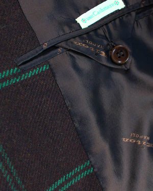 Kiton Cashmere Sport Coat Maroon Green Windowpane