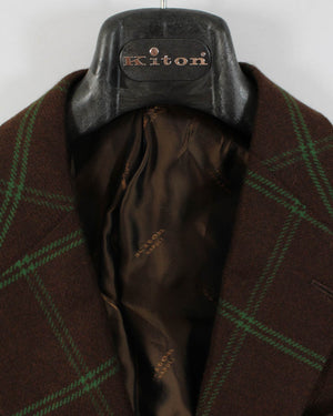 Kiton Cashmere Sport Coat Maroon Green Windowpane 2 Button EUR 50/ US 40 R REDUCED - SALE