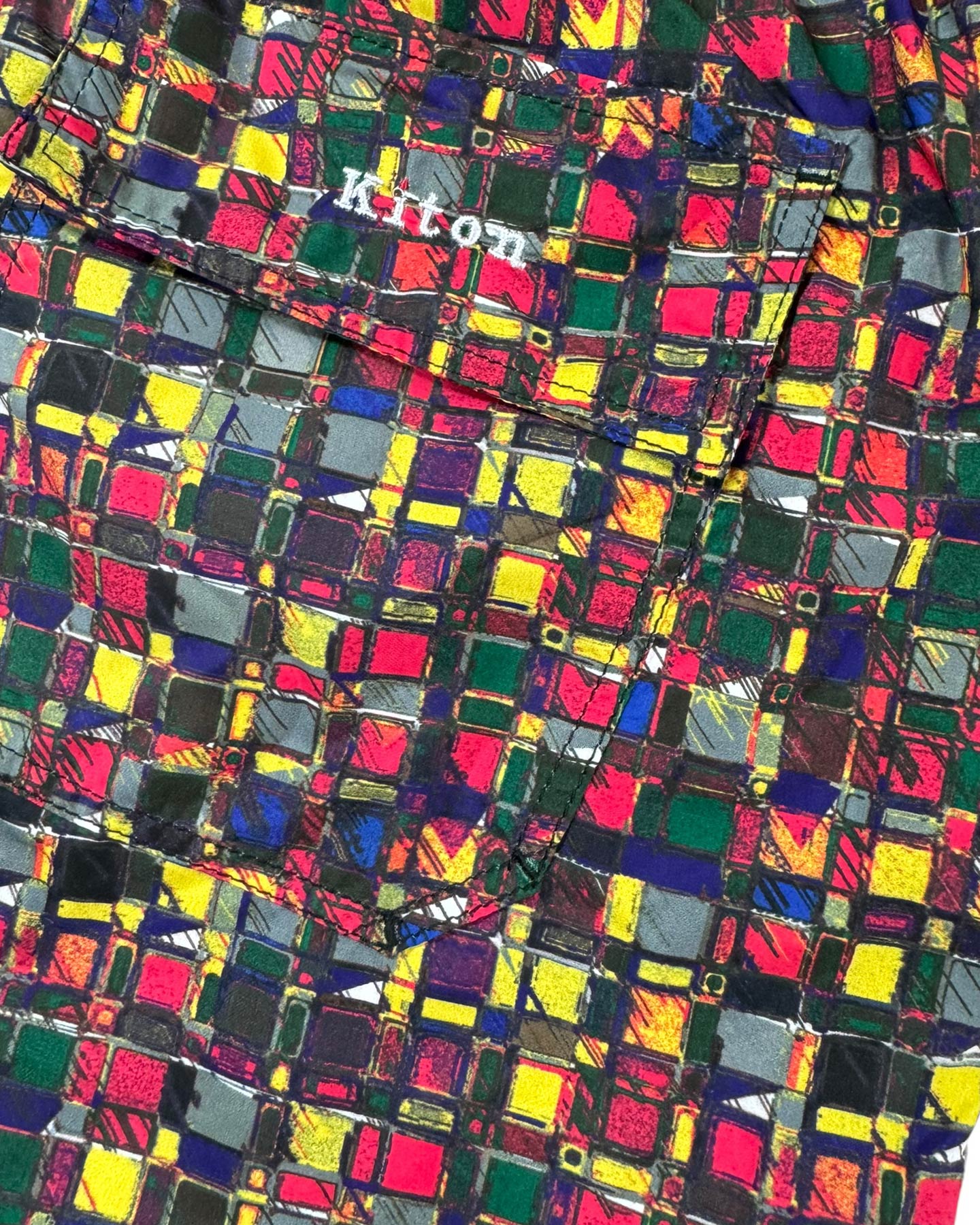 Kiton Swim Shorts L Pink Dark Green Yellow Design - Men Swimwear