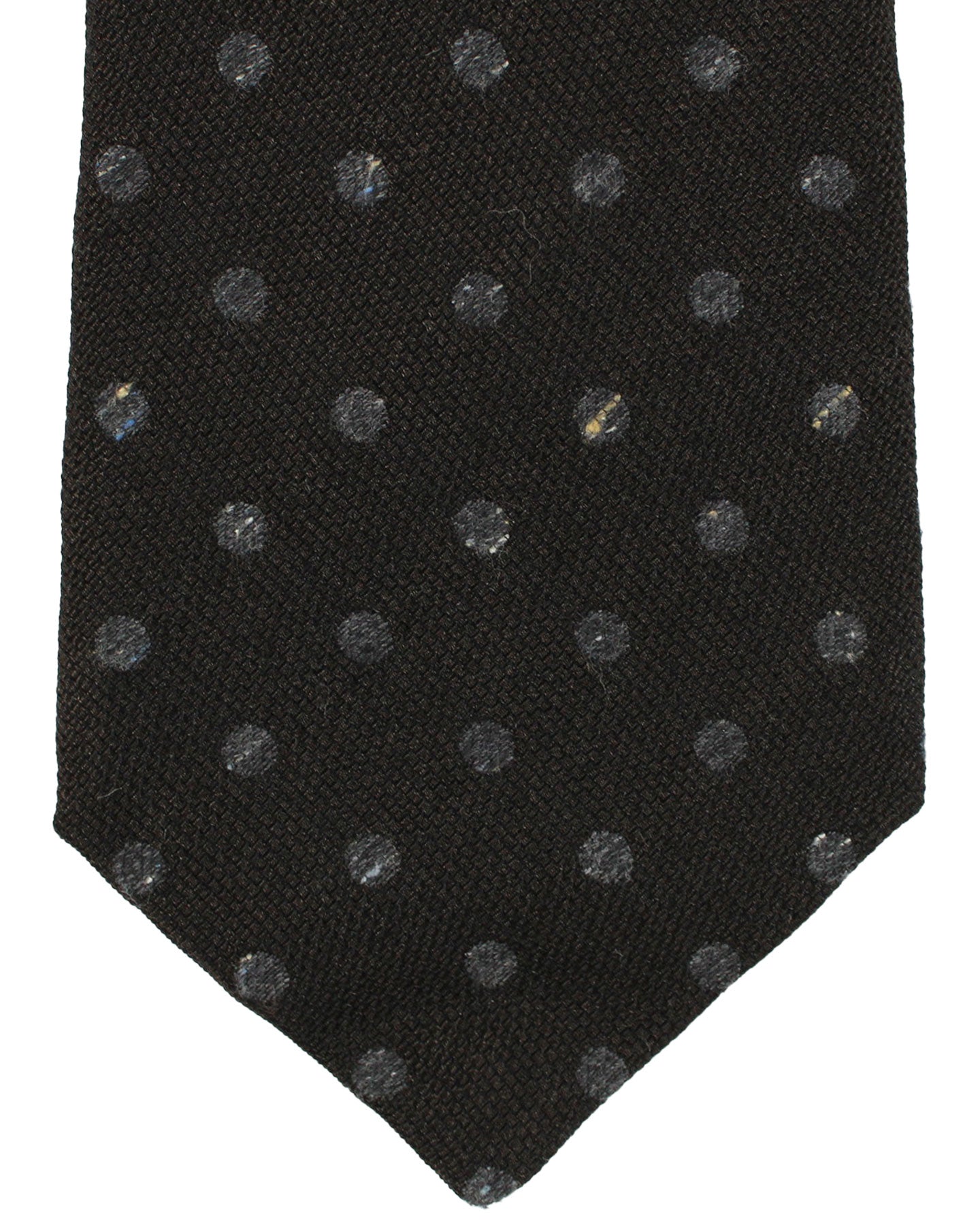 Kiton Wool Silk Cotton Tie Black Gray Dots Design - Sevenfold Necktie