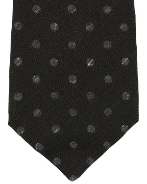 Kiton Wool Silk Cotton Tie Black Gray Dots Design - Sevenfold Necktie