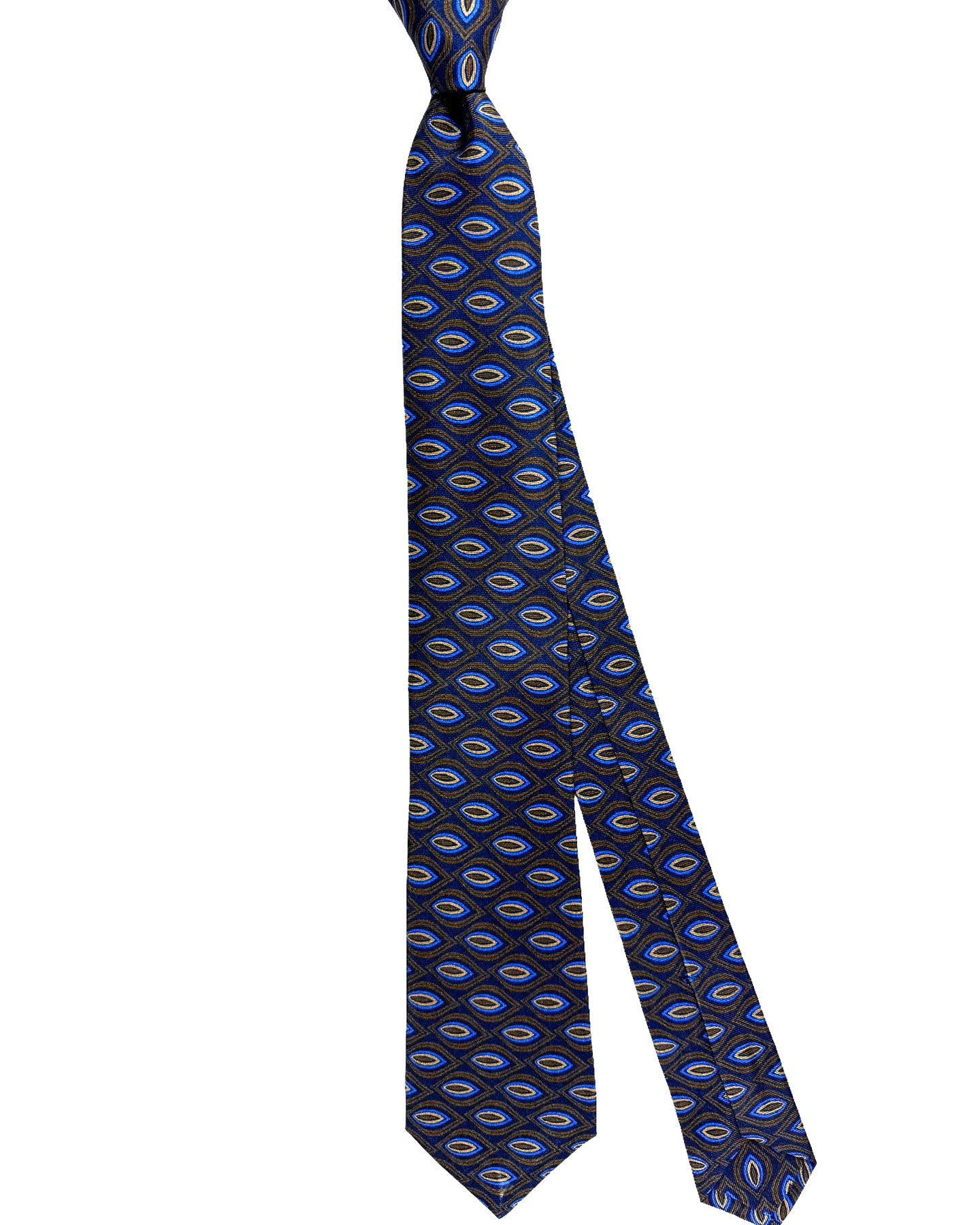 Kiton Tie Yellow Brown Navy Geometric - Sevenfold Necktie