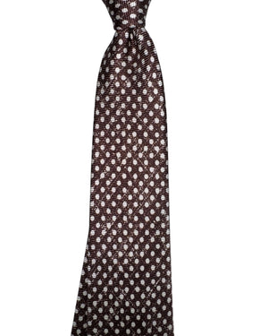 Kiton Sevenfold Tie White Brown Polka Dots - Summer 2025 Collection