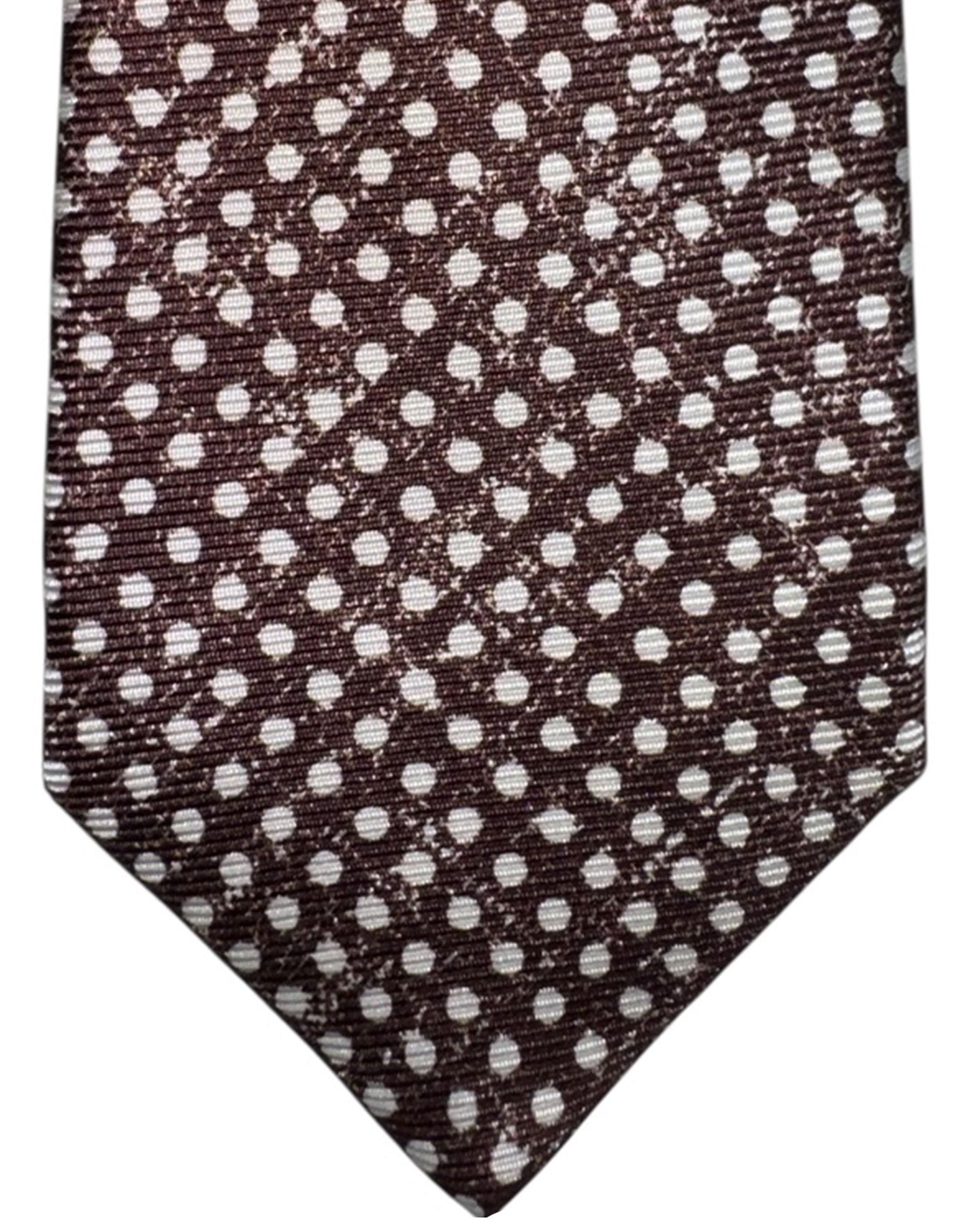 Kiton Sevenfold Tie White Brown Polka Dots - Summer 2025 Collection