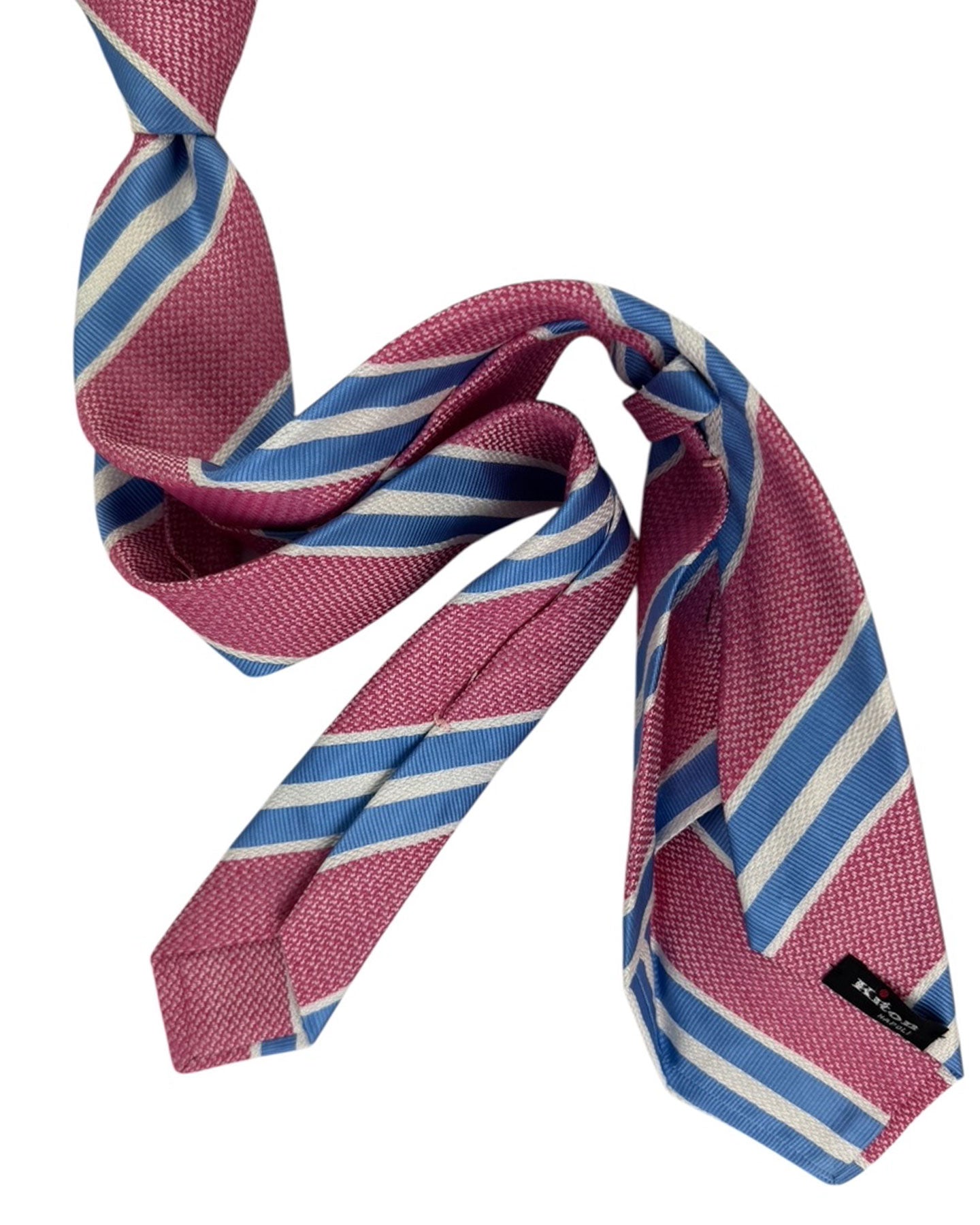 Kiton Sevenfold Tie Hot Pink Blue Stripes - Summer 2025 Collection