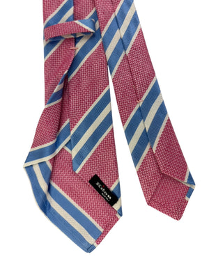 Kiton Sevenfold Tie Hot Pink Blue Stripes - Summer 2025 Collection