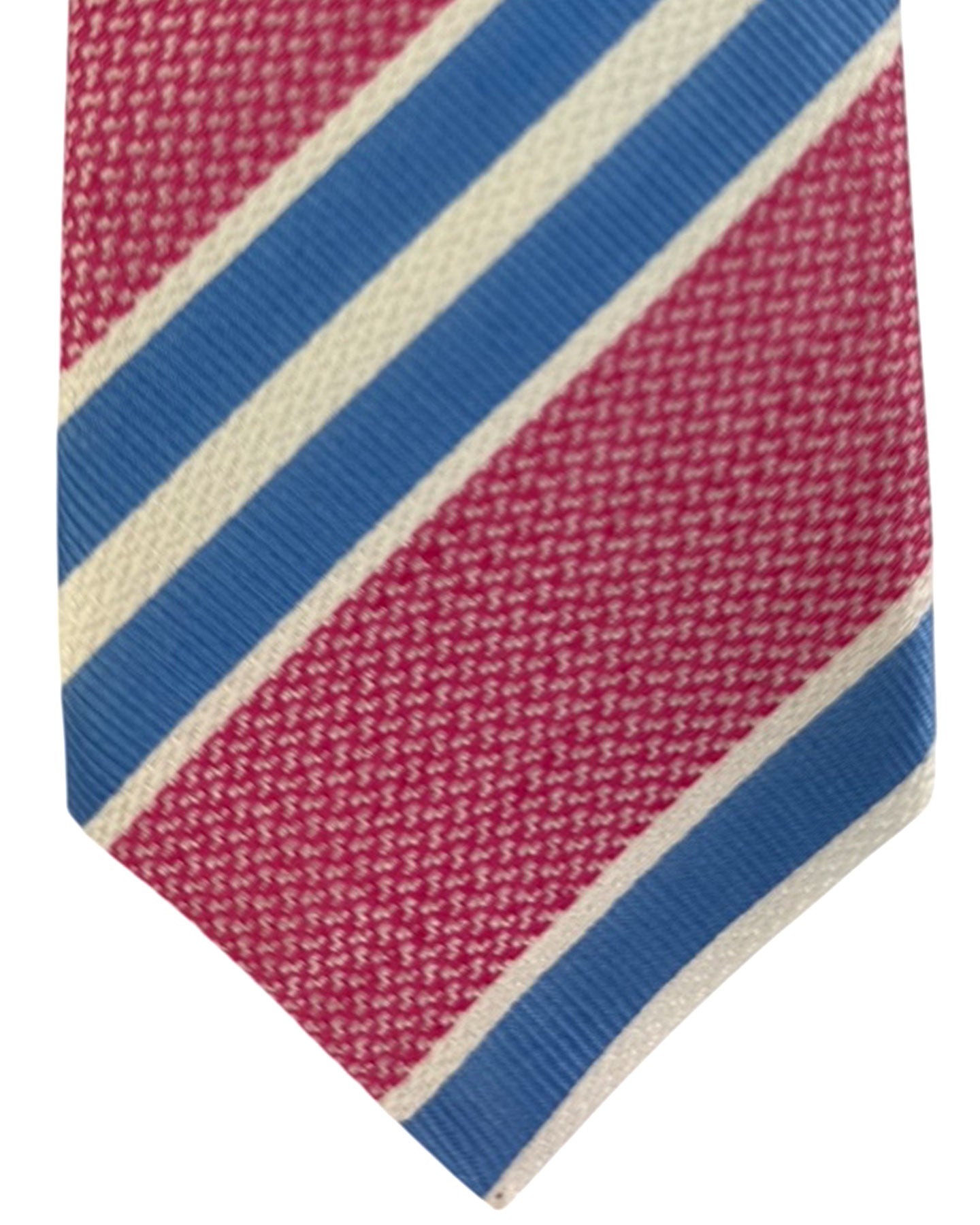 Kiton Sevenfold Tie Hot Pink Blue Stripes - Summer 2025 Collection