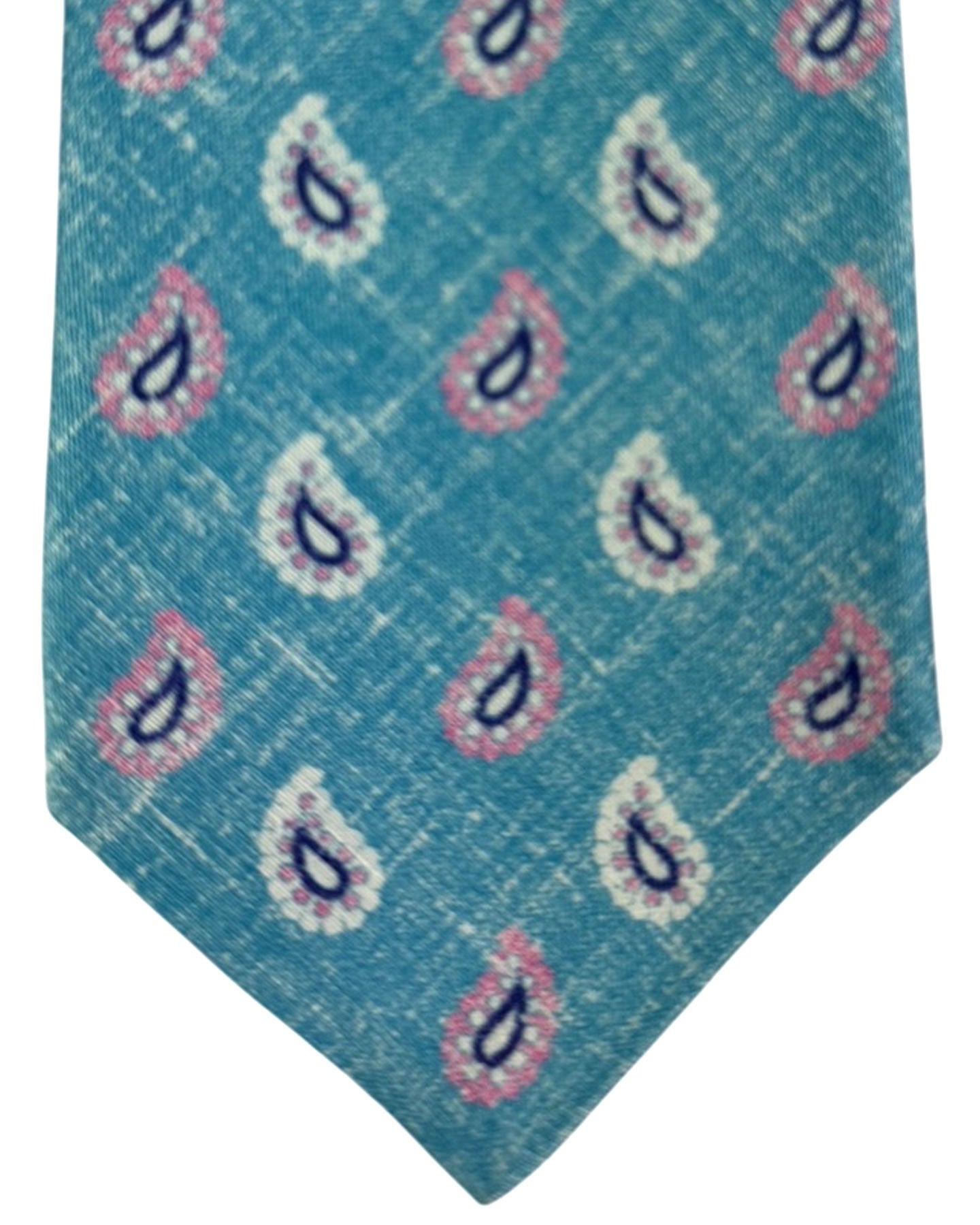 Kiton Sevenfold Tie Aqua Pink Paisley 