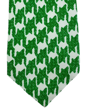 Kiton Sevenfold Tie White Green Houndstooth - Linen