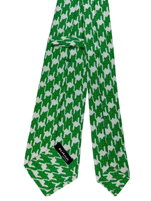 Kiton Sevenfold Tie White Green Houndstooth - Linen