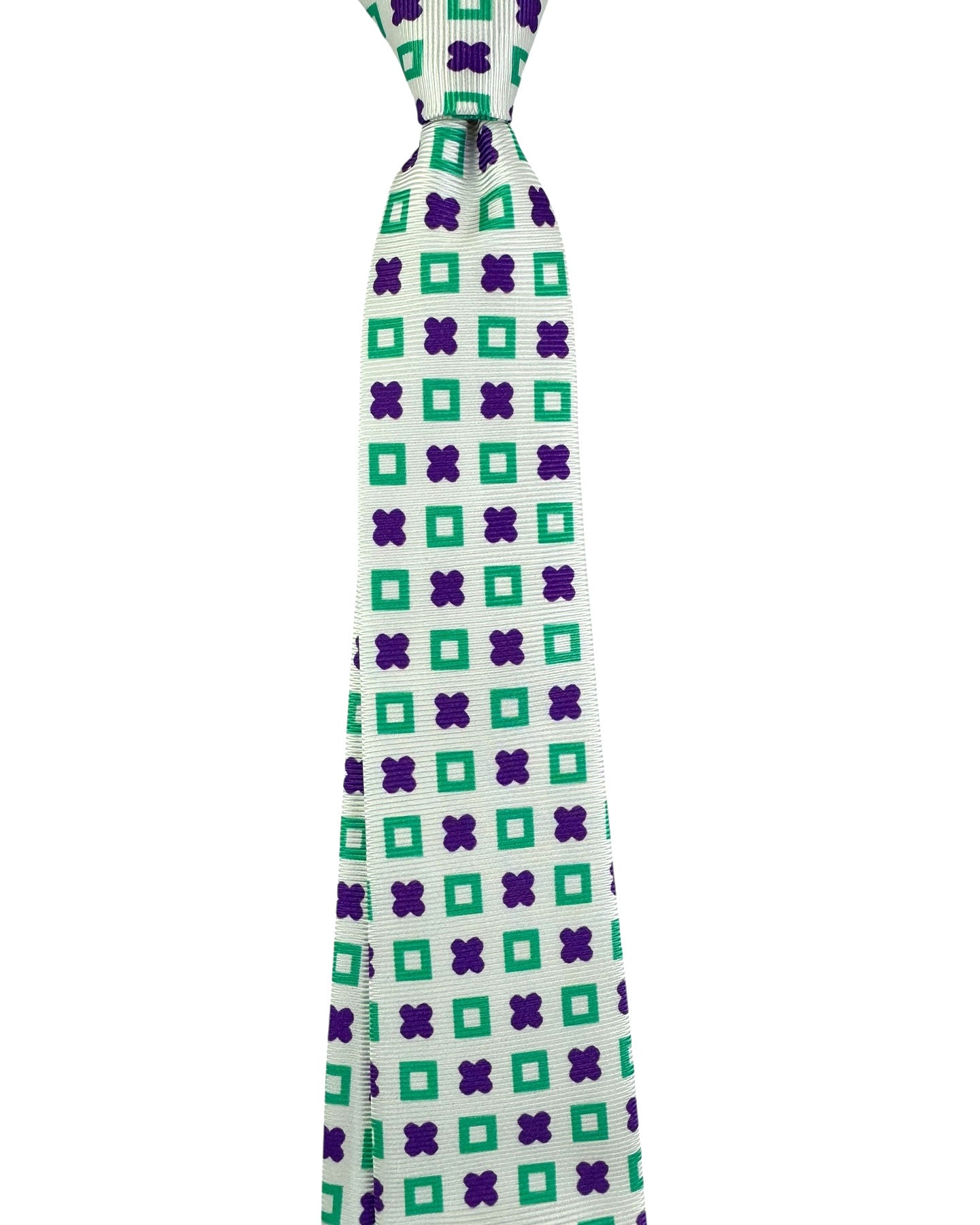 Kiton Tie White Purple Green Design - Sevenfold