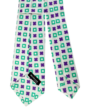 Kiton Tie White Purple Green Design - Sevenfold