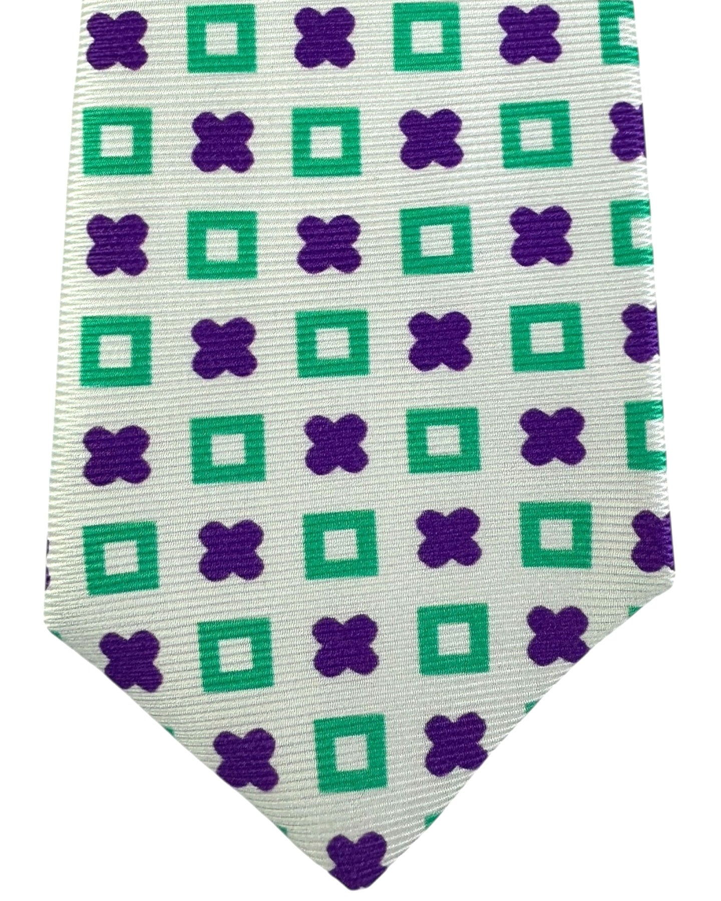 Kiton Tie White Purple Green Design - Sevenfold