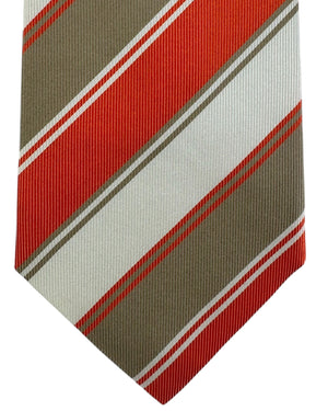Kiton Tie  Orange Olive White Stripes   New
