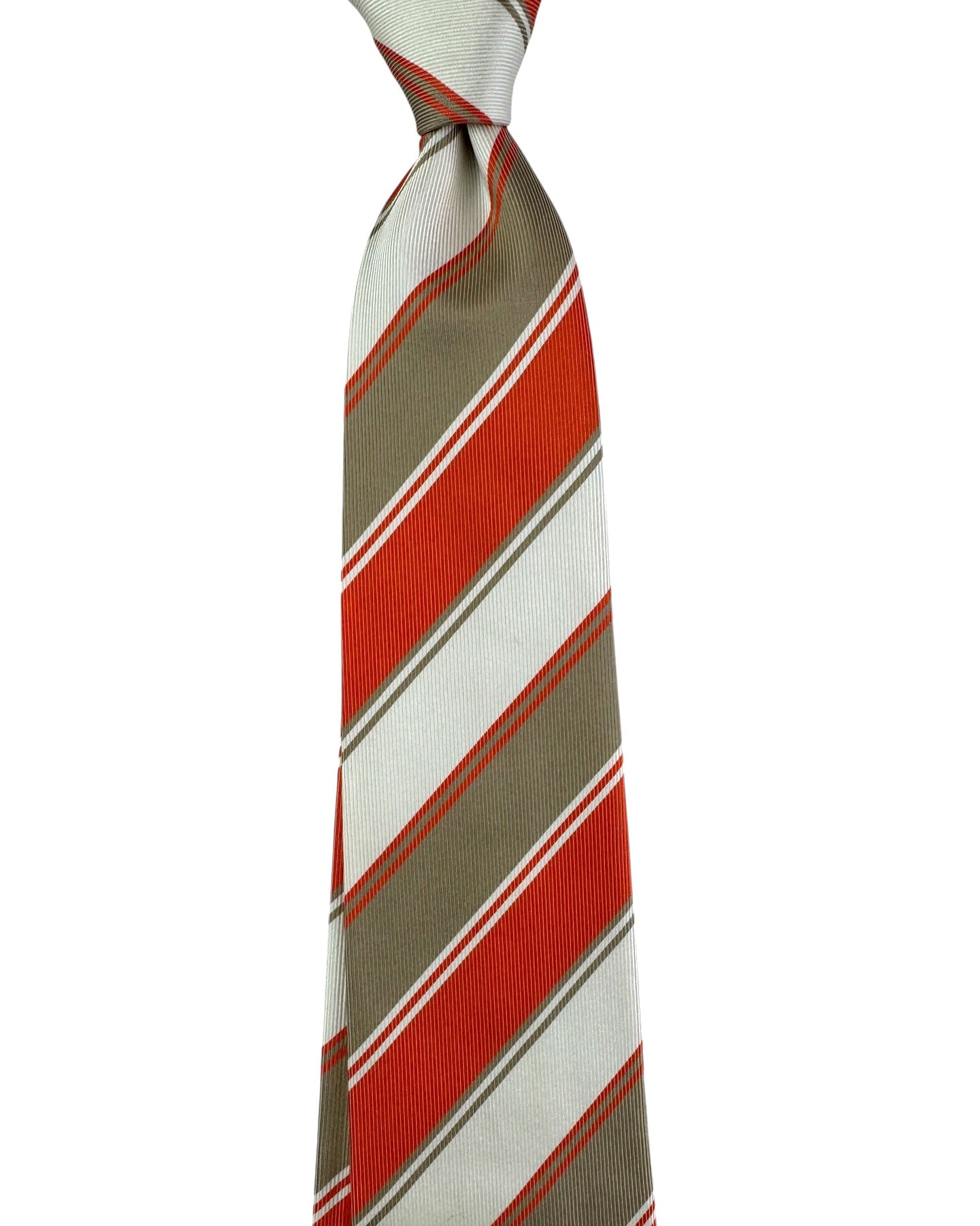 Kiton Tie  Orange Olive White Stripes   New
